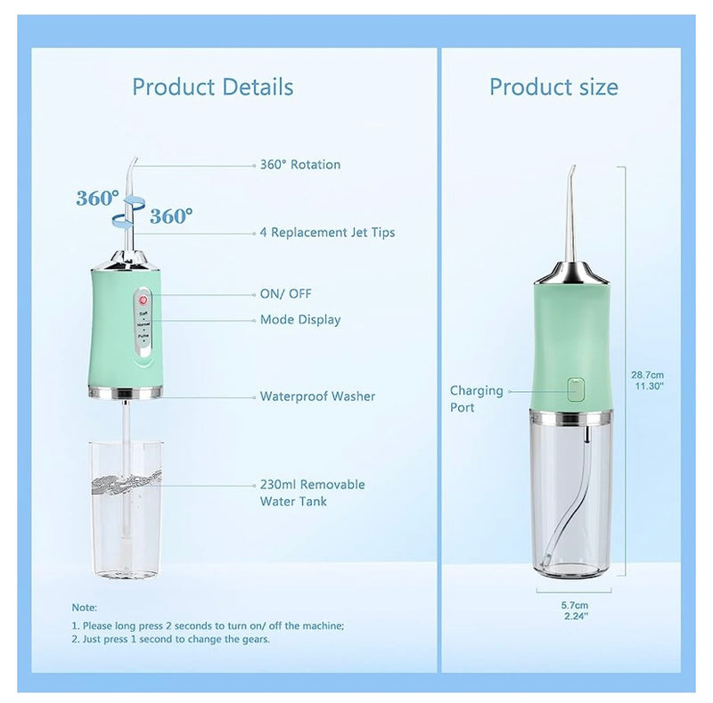 Irrigador Bucal Portátil Inalámbrico 230ml con 360° Espejo Mío