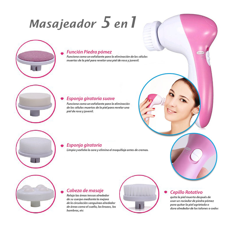 Mini Masajeador Limpiador Facial 5 En 1 Cuidado Rostro A8782 Espejo Mío