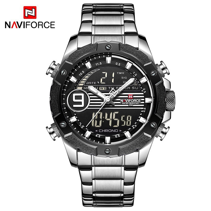 Naviforce 9146 Reloj Hombre Original Acero Digital + Análogo 100% Funcional Espejo Mío